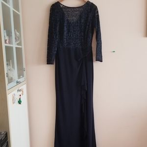 NWT LAUREN RALPH LAUREN Navy Sparkle Stretch Lace Bodice Formal Gown